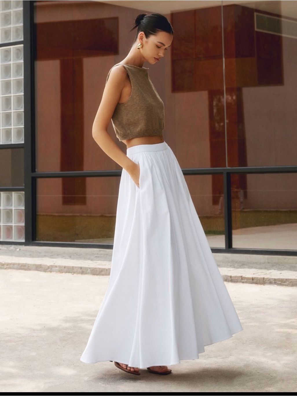 Commense Cotton Pleated Maxi Skirt Nwt
